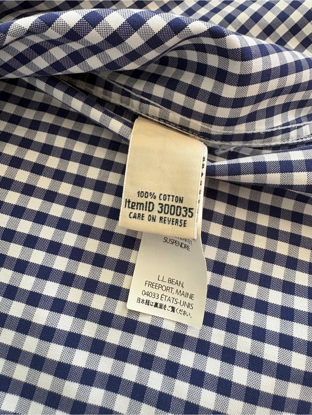 L.L. Bean Large Navy and White Gingham Shirt 100% Cotton - Picture 8 of 8